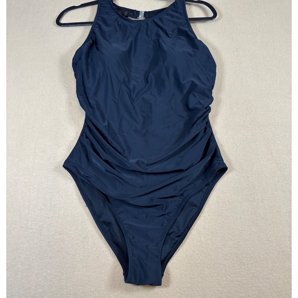 Cupshe Women Black Tummy Control One Piece Swimsuit Ruched Mesh Back Large NEW